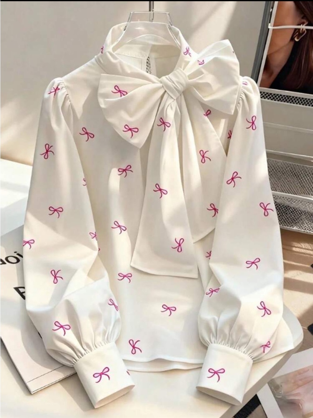 Classic Elegant Long Sleeve Bow Tie Collar Office Work Blouse Shirt Top